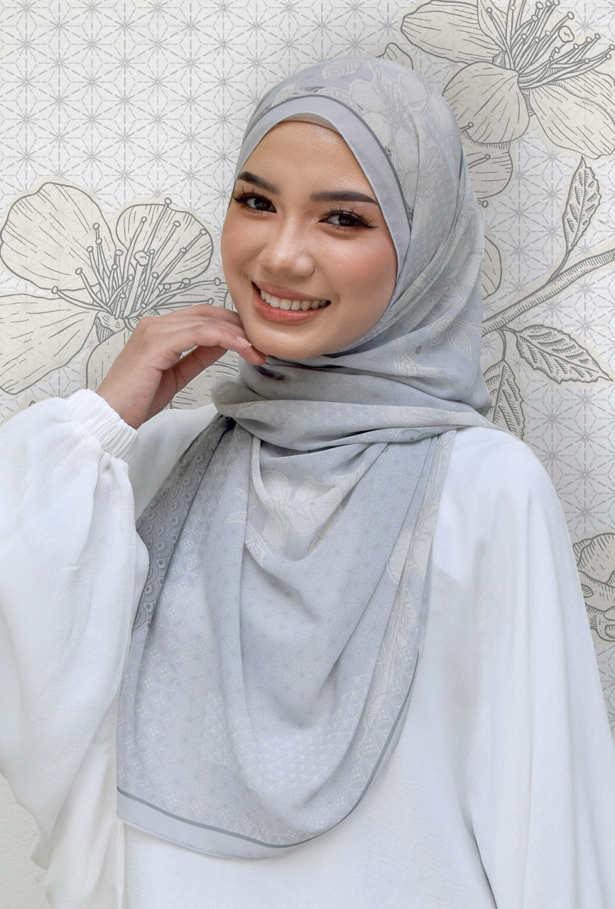 Sakura Shawl (Chiffon) in Silver Grey