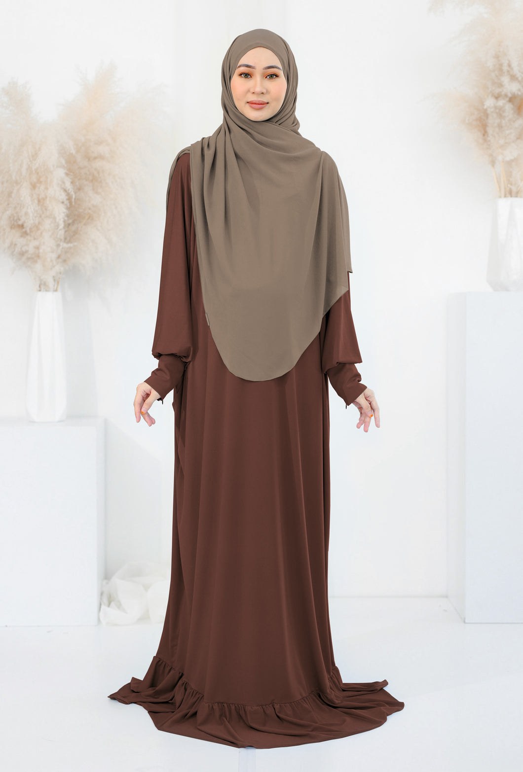 Lycra Telekung Dress - Brown