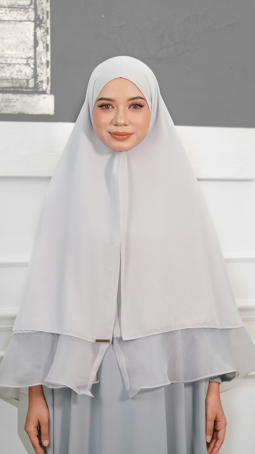 Khimar with Organza - Greyish Blue