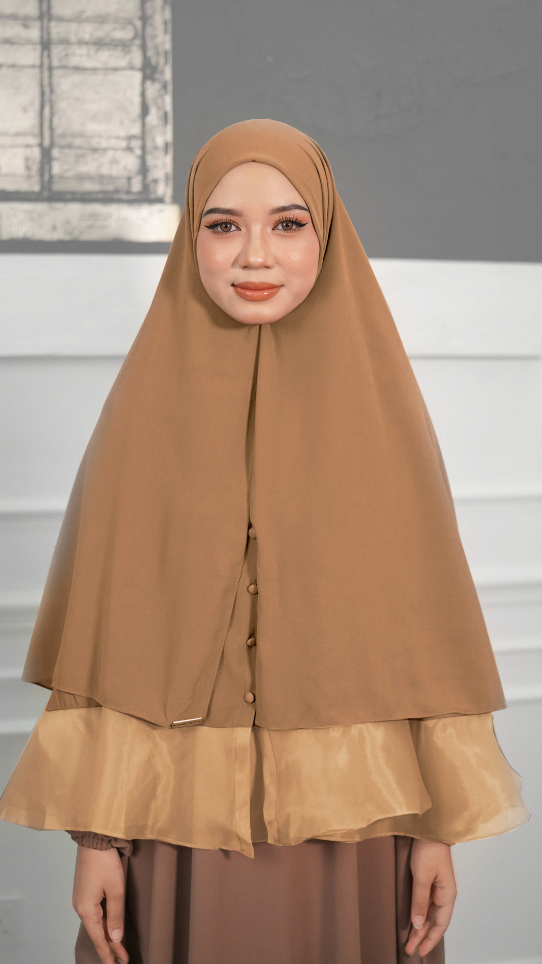 Khimar with Organza - Latte