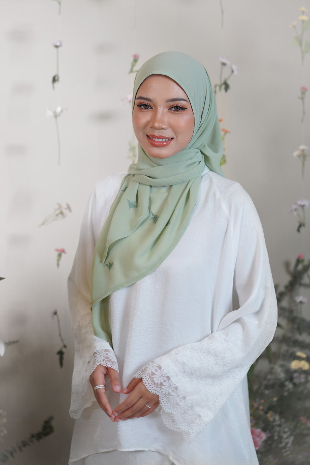 Lily Tri-Chiffon in Pastel Green (Display)